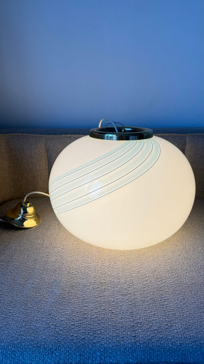 White Murano pendant with beautiful blue swirl, 40 cm