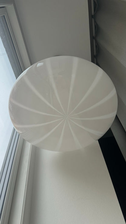 Bell-shaped vintage pendant with white vertical swirl, 50 cm