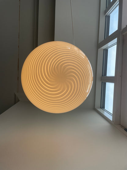 Vintage Murano pendant lamp with white swirl, 40 cm