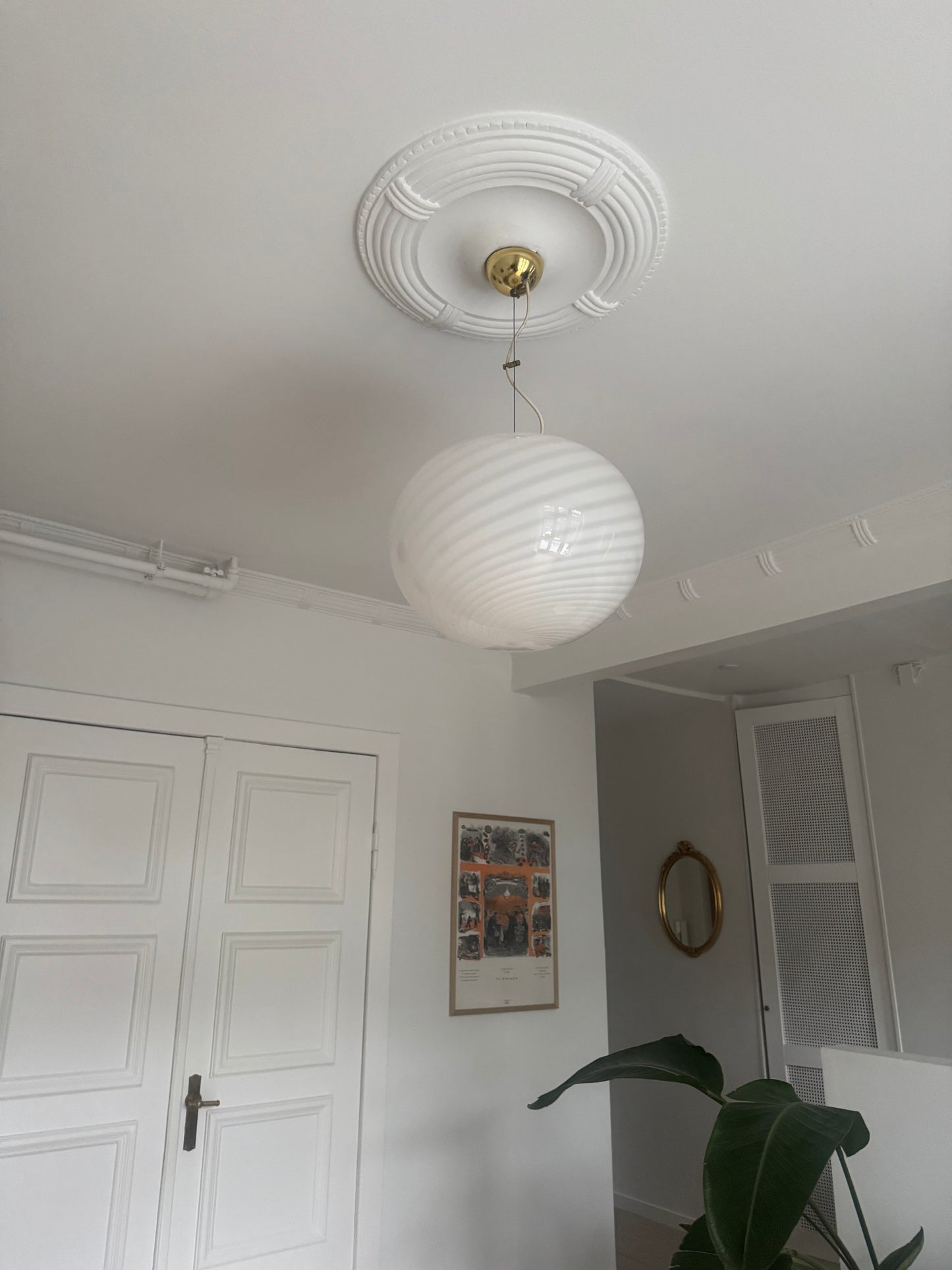 Stor, hvid vintage Murano pendel, 42 cm