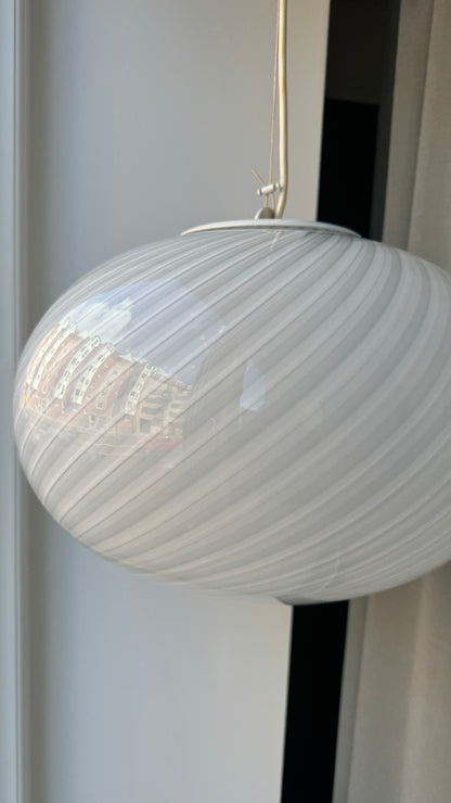 Vintage Murano pendant lamp with white and grey swirl, 40 cm
