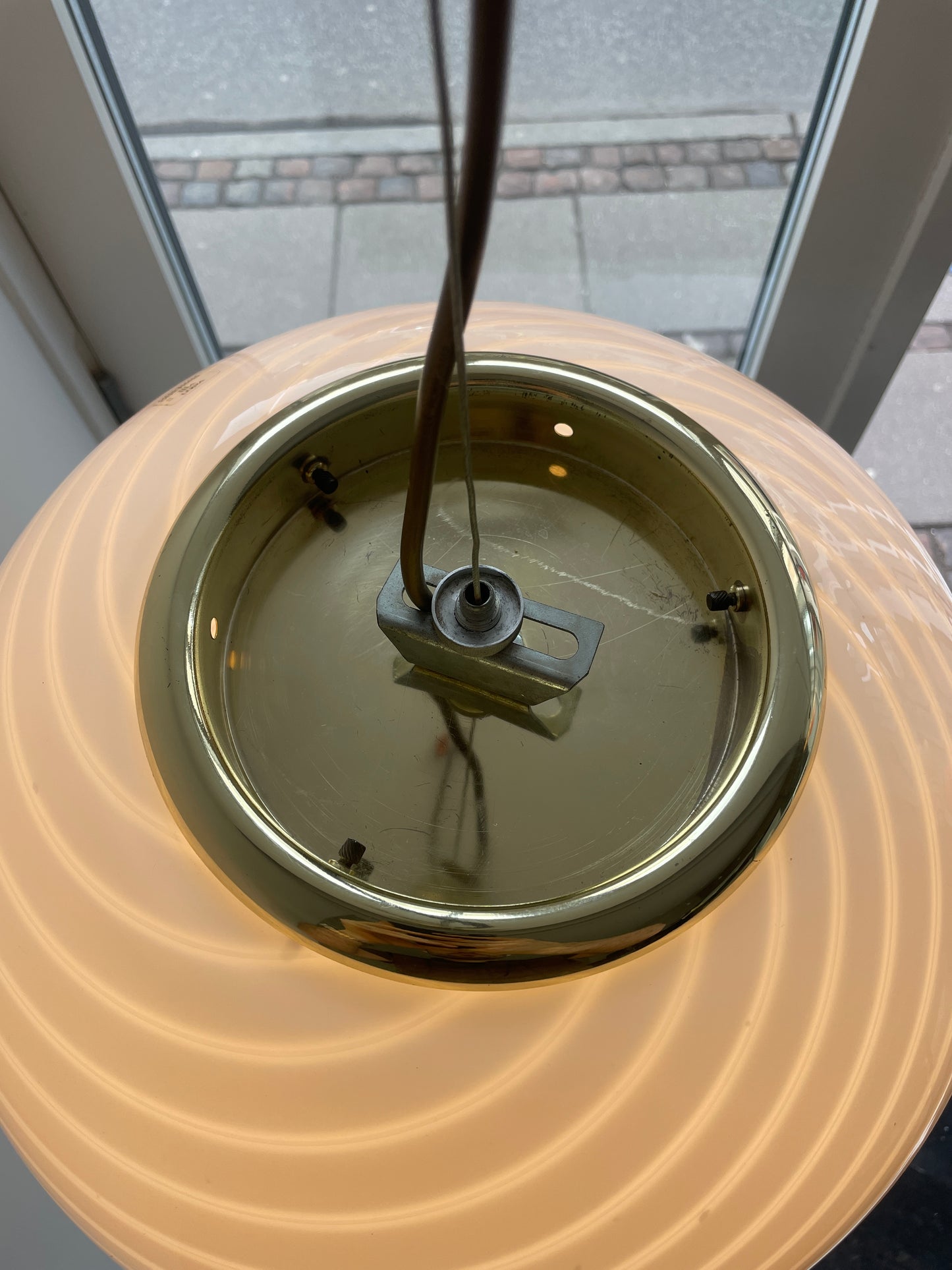 Vintage Murano pendant lamp with white swirl, 40 cm