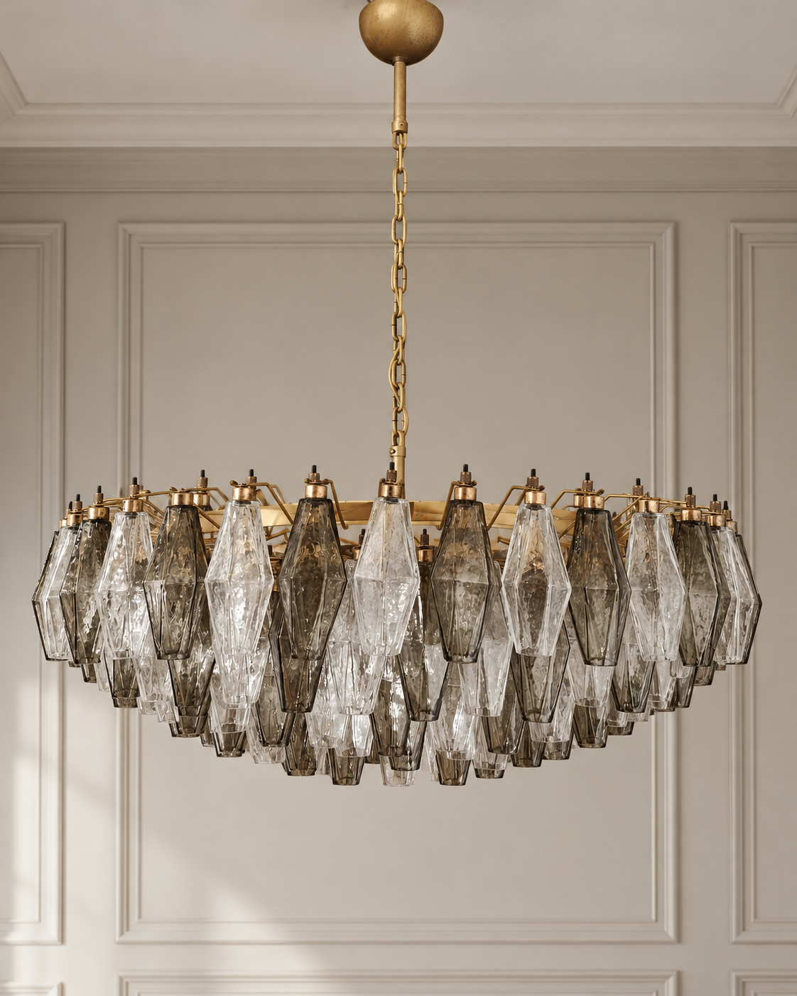 Murano lysekrone | Poliedri | 185 glas | Klar/smoked
