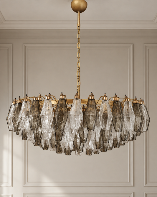 Murano lysekrone | Poliedri | 185 glas | Klar/smoked