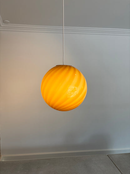 Murano pendant lamp with amber/dark yellow swirl, 30 cm