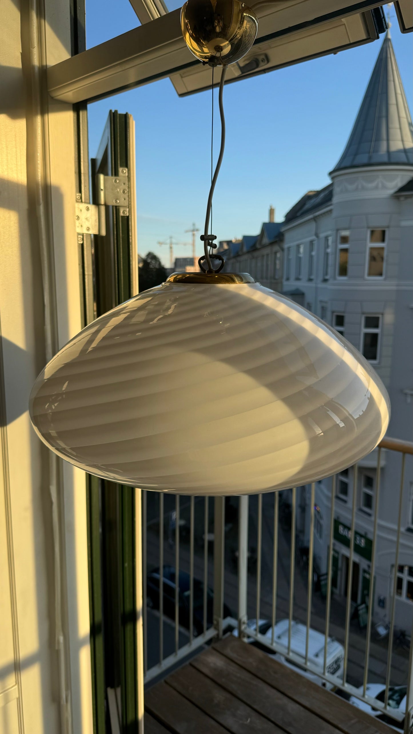 Hvid vintage klokkeformet Murano pendel lampe, 50 cm