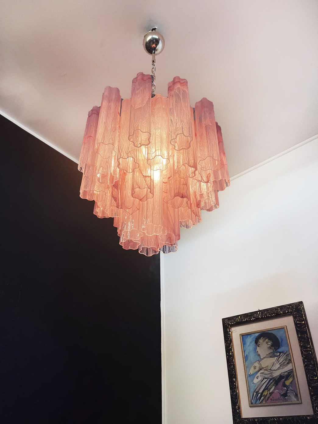 Murano lysekrone | Tuber | 36 glas | Lyserød alabaster