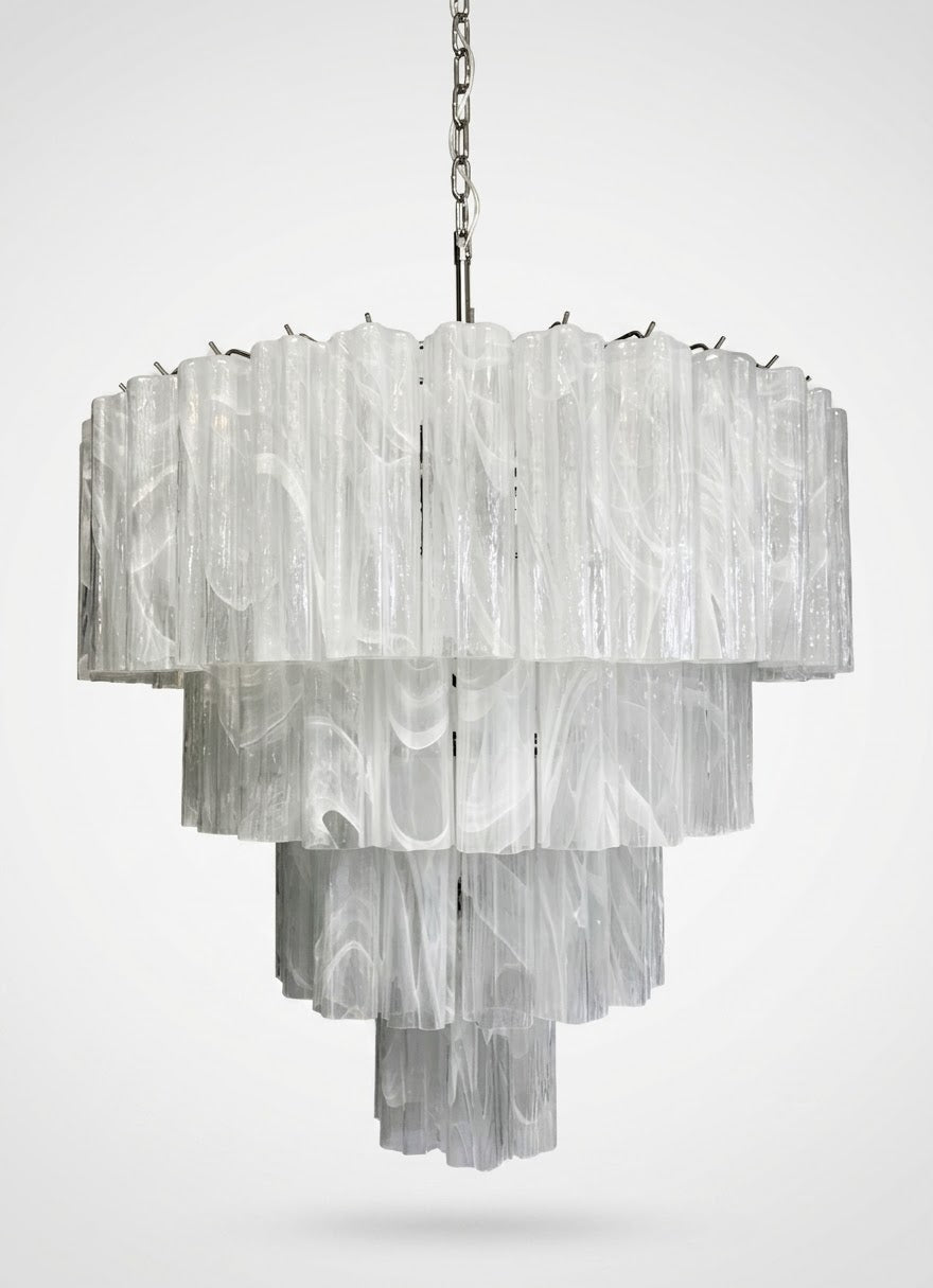 Murano lysekrone | Tuber | 78 glas | Hvid alabaster