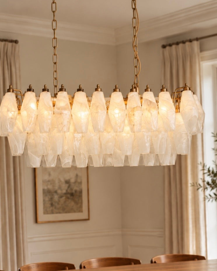 Murano lysekrone | Poliedri | 84 glas | Hvid alabaster