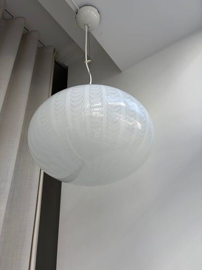 Large white vintage Murano peacock pendant light, 42 cm