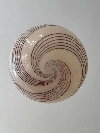 Vintage Murano cream pendant with brown swirl, 40 cm