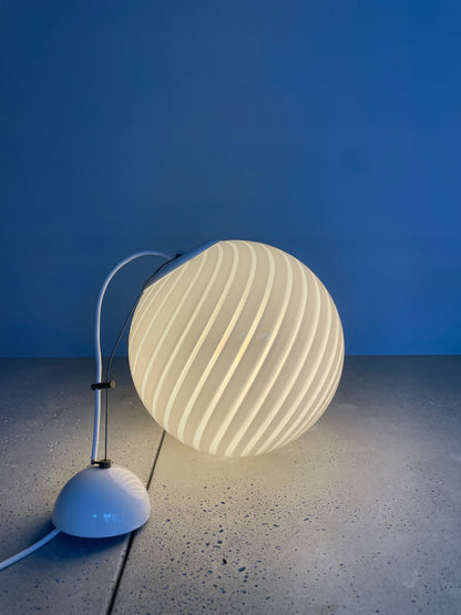 Round vintage Murano pendant lamp with white swirl, 30 cm