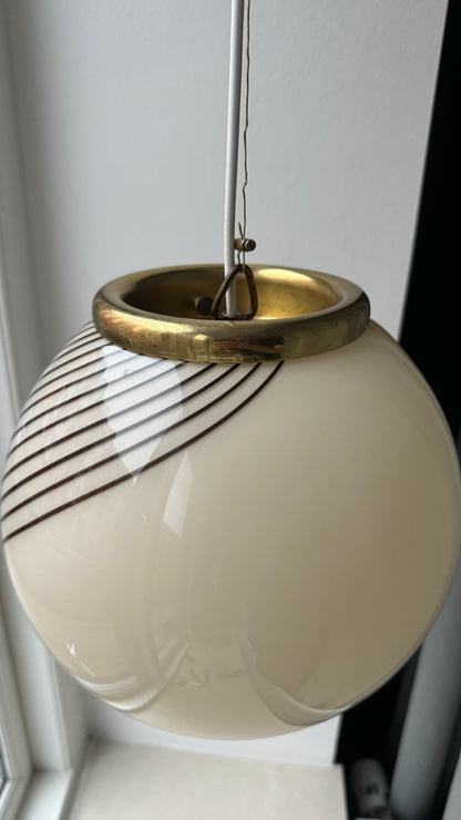 Murano round pendant with cream brown and white swirl, 25cm