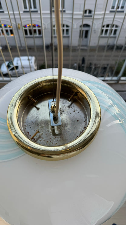 White Murano pendant with beautiful blue swirl, 40 cm