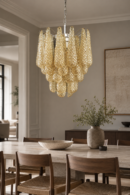 Murano lysekrone | Dråber | 41 glas | Rav/gul