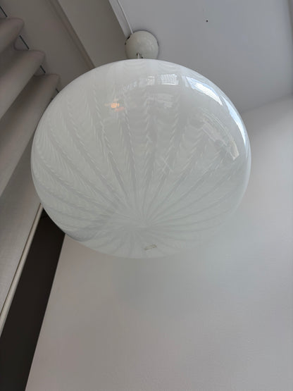 Large white vintage Murano peacock pendant light, 42 cm