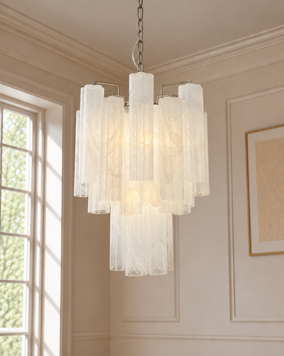 Murano lysekrone | Tuber | 30 glas | Hvid alabaster