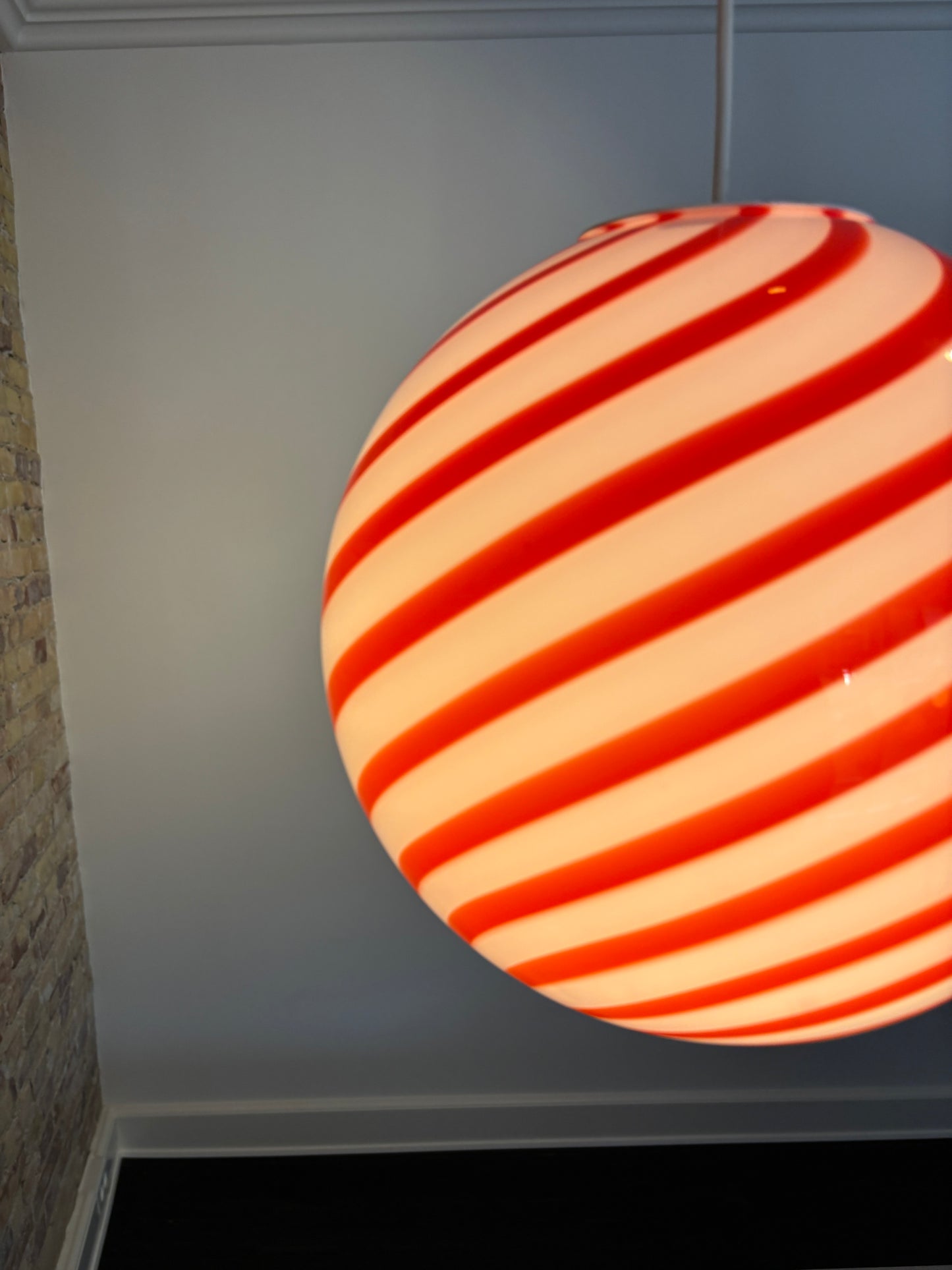 Murano pendant lamp with orange/red swirl, 30 cm