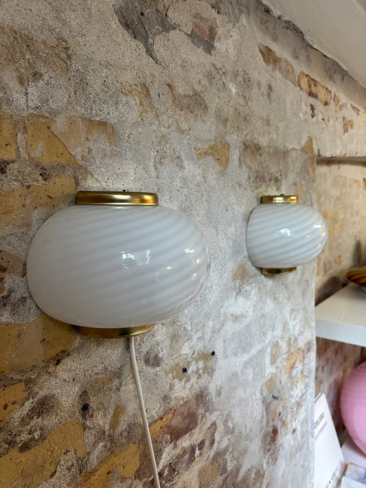 Vintage Murano muslinge væglampe m. patineret messing ophæng