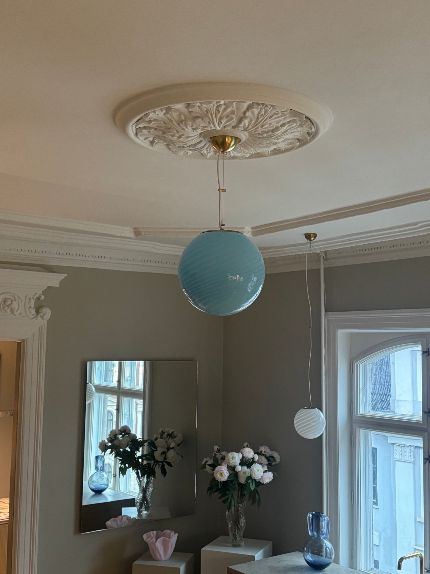 Blå Murano loftlampe, 30 cm