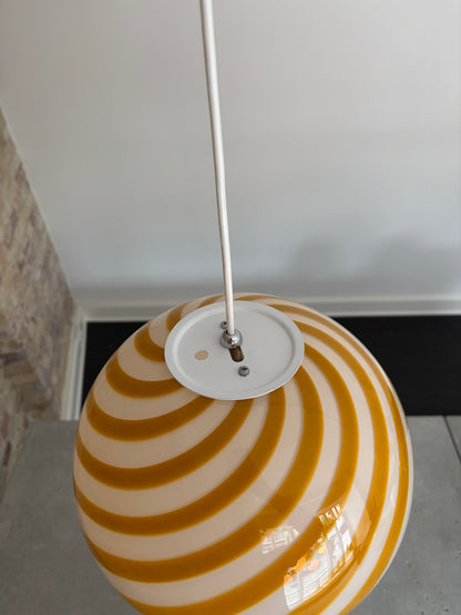 Murano candy pendant lamp with yellow swirl, 30 cm