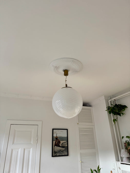 Kæmpe vintage Murano pendel i hvid swirl, 45 cm