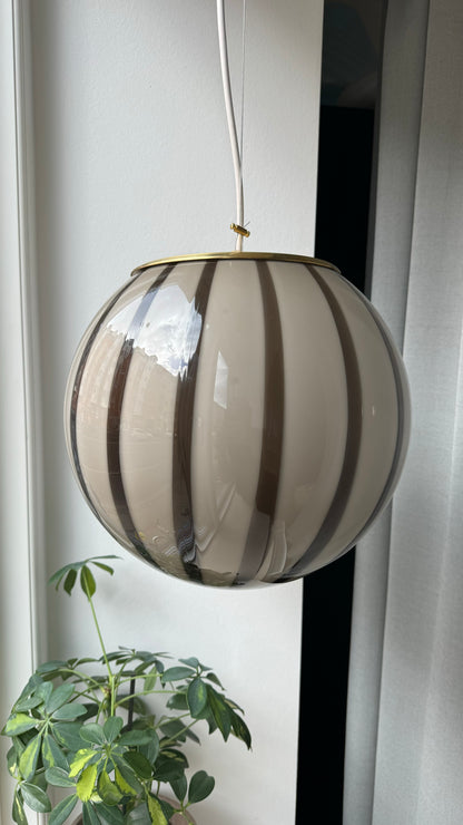 Murano round pendant with brown and gray vertical swirl, 30 cm