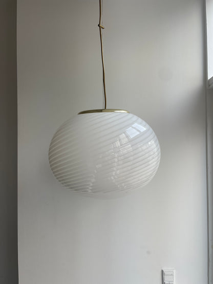 Vintage Murano pendant lamp with white swirl, 40 cm