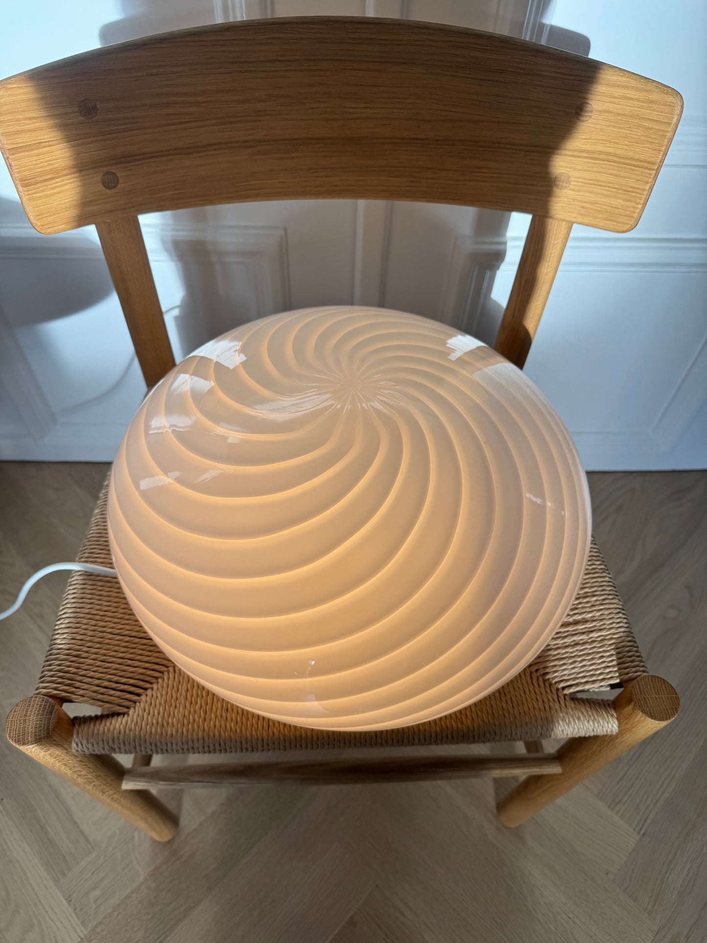 Vintage Murano plafond med hvid klassisk swirl, 38 cm