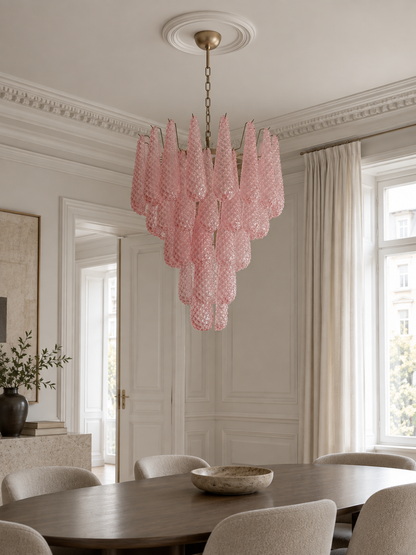 Murano lysekrone | Dråber | 52 glas | Lyserød
