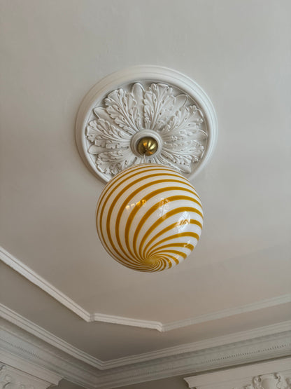 Hvid og gul Murano bolche pendel lampe, 40 cm