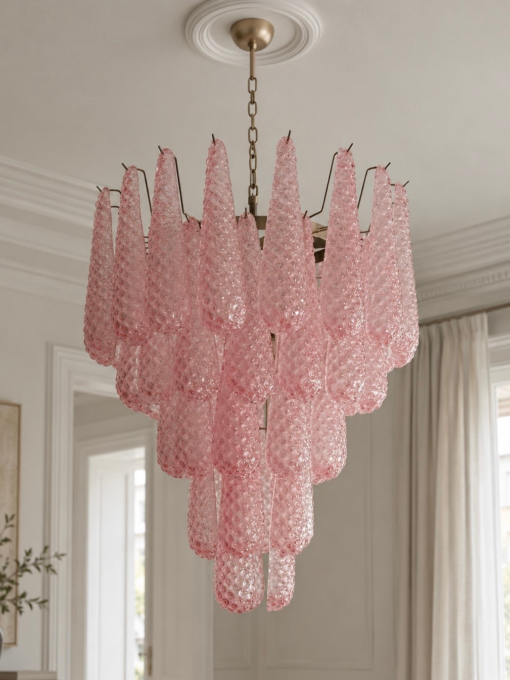 Murano lysekrone | Dråber | 52 glas | Lyserød