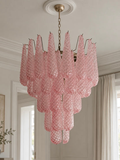 Murano lysekrone | Dråber | 52 glas | Lyserød