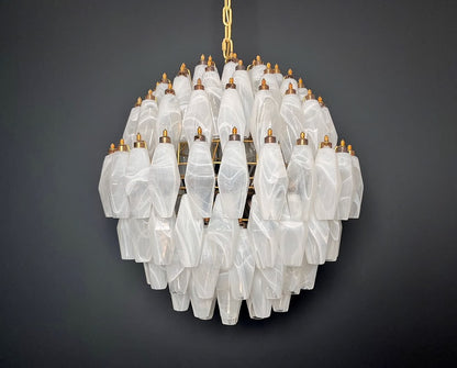 Murano lysekrone | Poliedri | 140 glas | Hvid alabaster