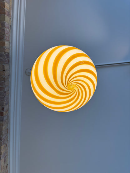 Murano candy pendant lamp with yellow swirl, 30 cm