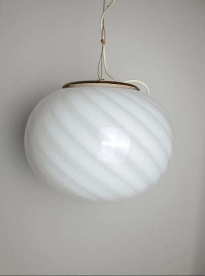 Vintage Murano pendant white swirl, 37 cm