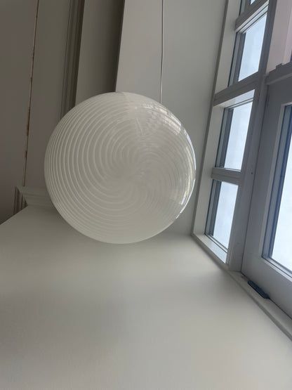 Vintage Murano pendant lamp with white swirl, 40 cm