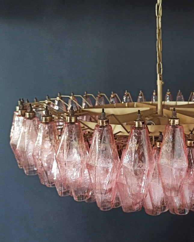 Murano lysekrone | Poliedri | 185 glas | Lyserød