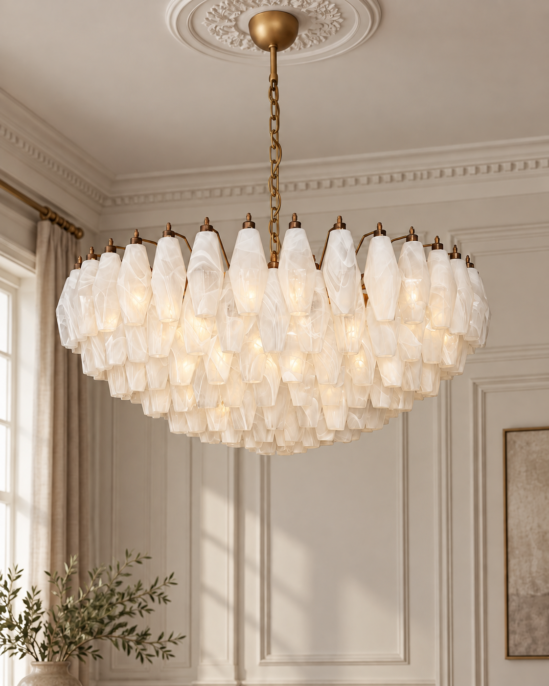 Murano chandelier | Poliedri | 185 glasses | White alabaster
