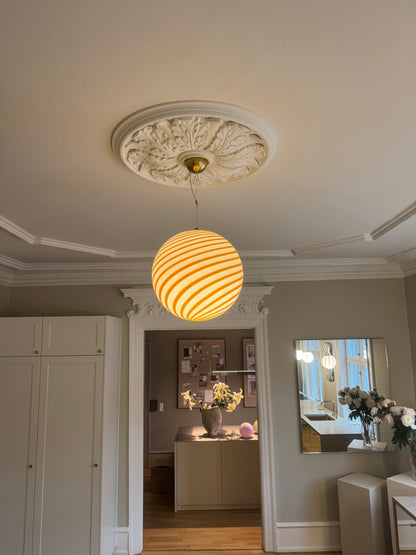 Hvid og gul Murano bolche pendel lampe, 40 cm