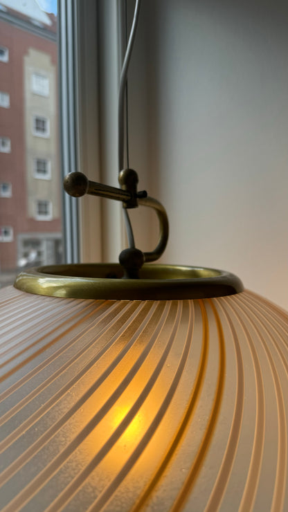 Murano transparent pendant, orange/gold and white swirl, 50 cm