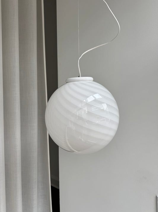 Klassisk hvid rund Murano pendel, 35 cm