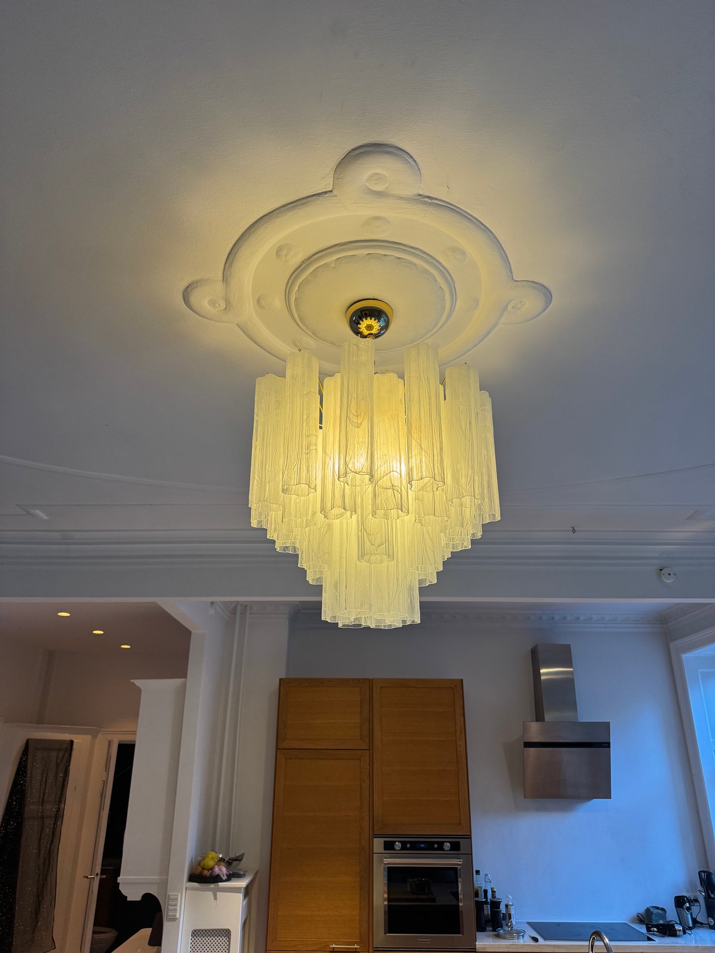 Murano lysekrone | Tuber | 36 glas | Hvid alabaster