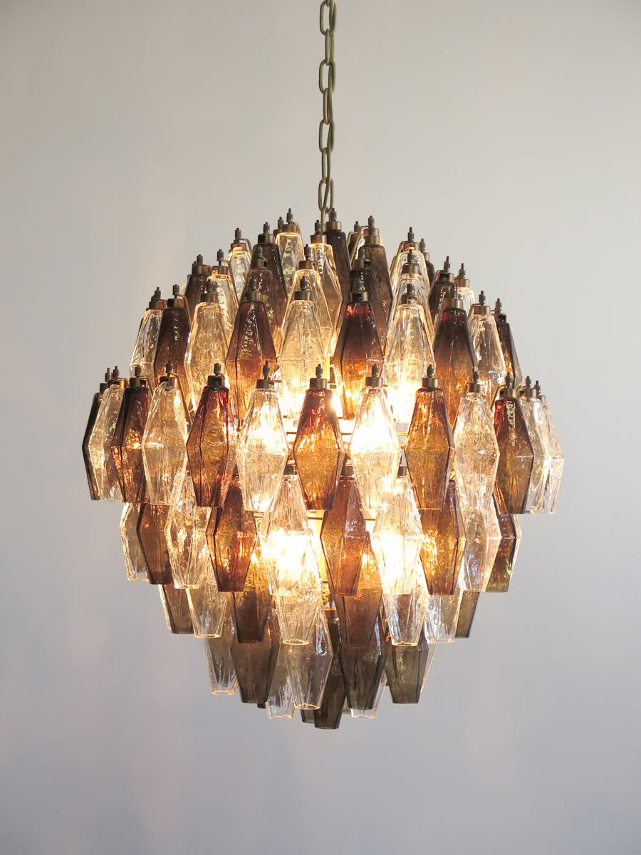 Murano lysekrone | Poliedri | 140 glas | Klar/smoked