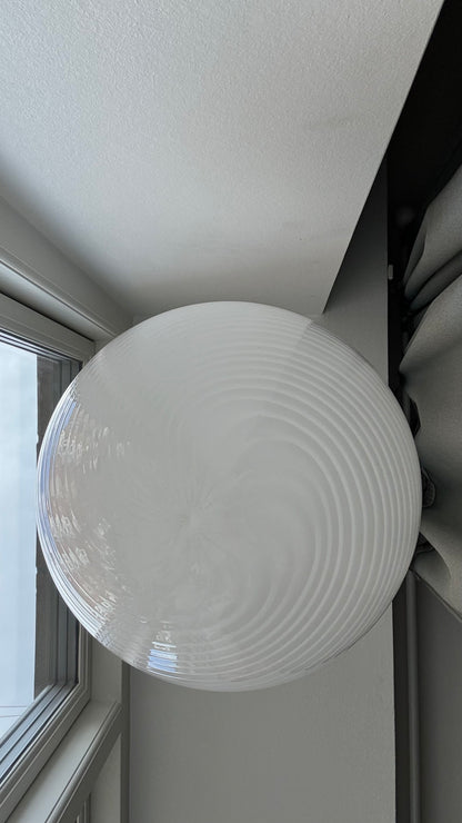 White, round vintage Murano pendant lamp, 35 cm