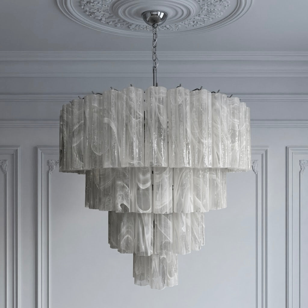 Murano lysekrone | Tuber | 78 glas | Hvid alabaster