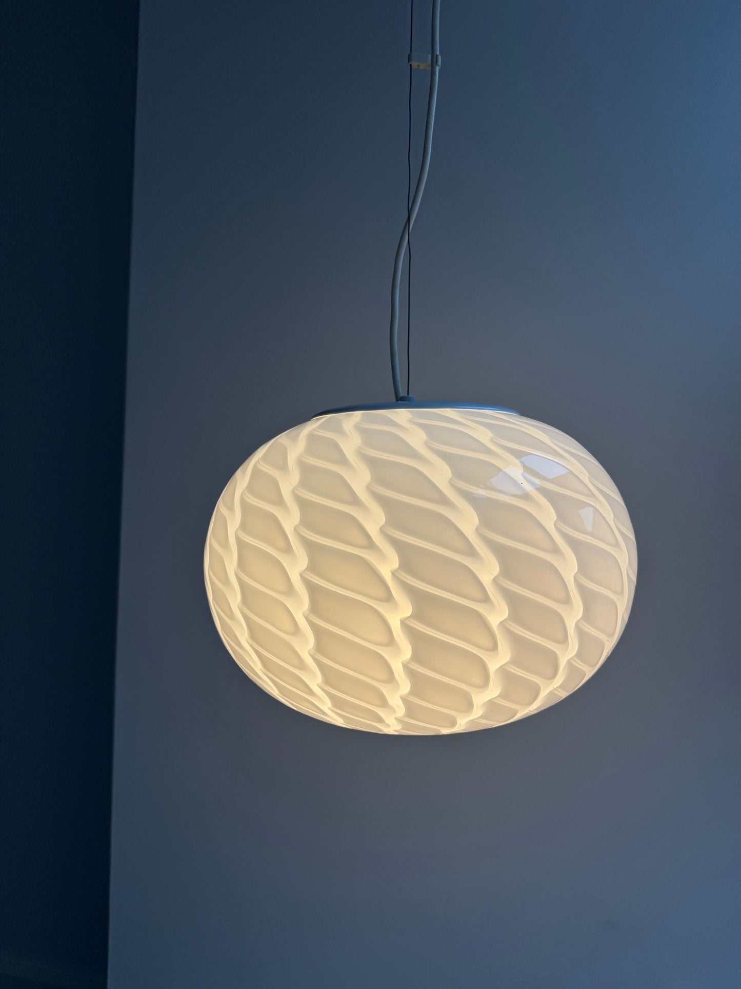 Vintage peacock Murano pendel m. indgravering, 30 cm