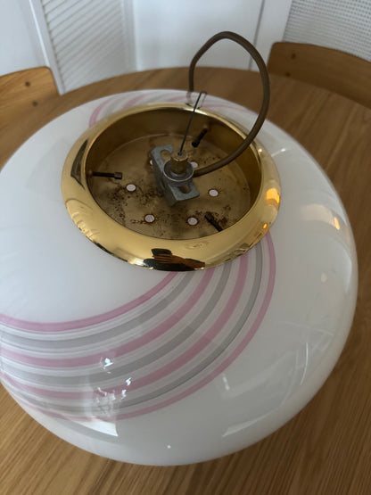 Vintage Murano hvid pendel med lyserød swirl, 40 cm