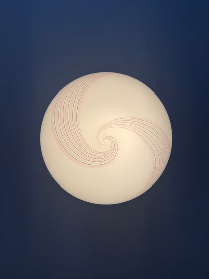 Vintage Murano hvid pendel med lyserød swirl, 40 cm