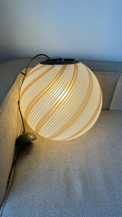 Murano transparent pendant, orange/gold and white swirl, 40 cm